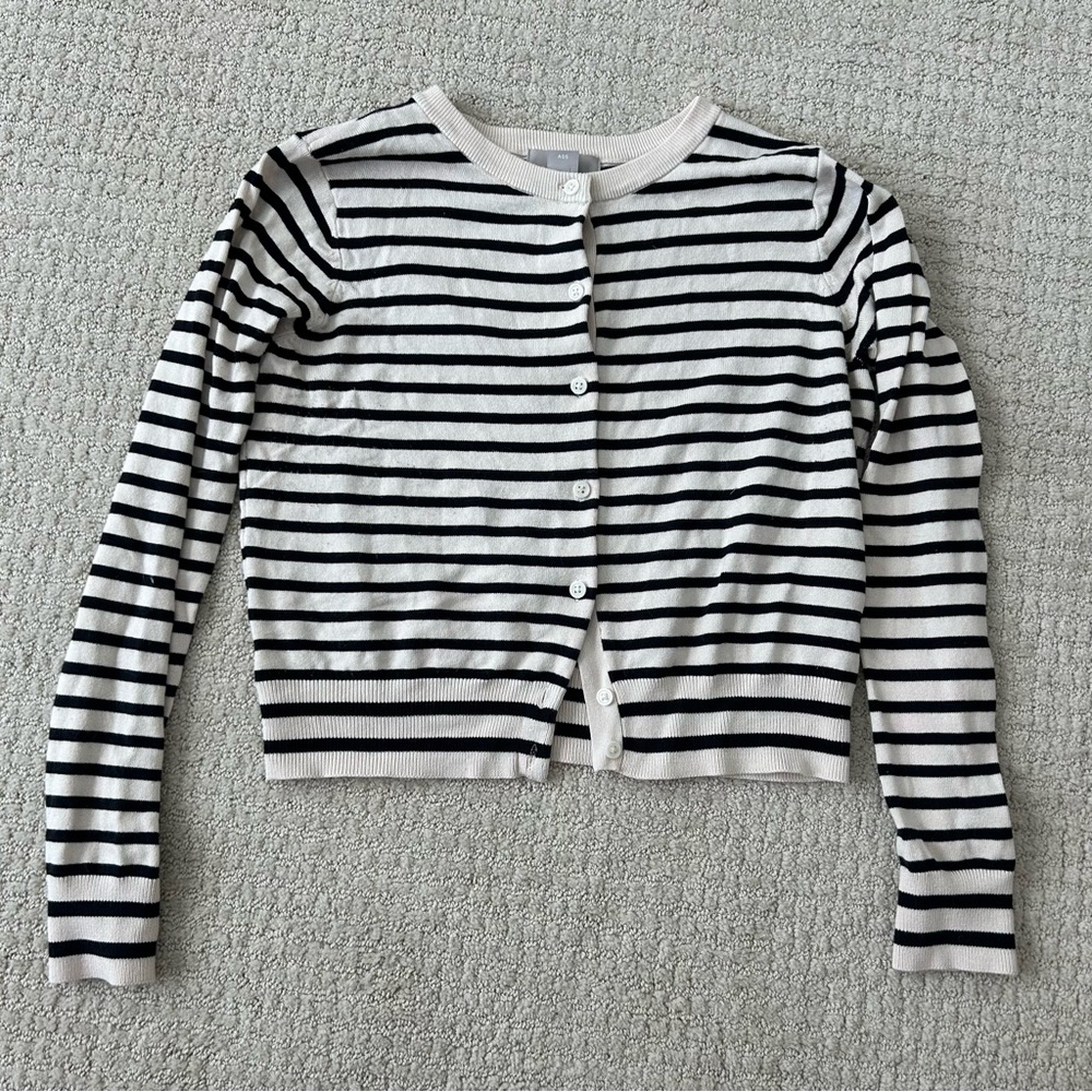 white and navy stripe lightweight cardigan